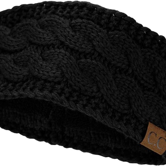 Soft Stretch Winter Warm Cable Knit Fuzzy Lined Ear Warmer Headband - Picture 3 of 4